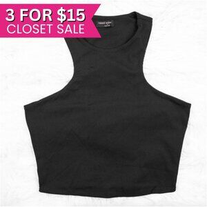 Naked Wardrobe Black Tank Crop‎ Top Large Ribbed Knit Sleeveless Shirt Racerback